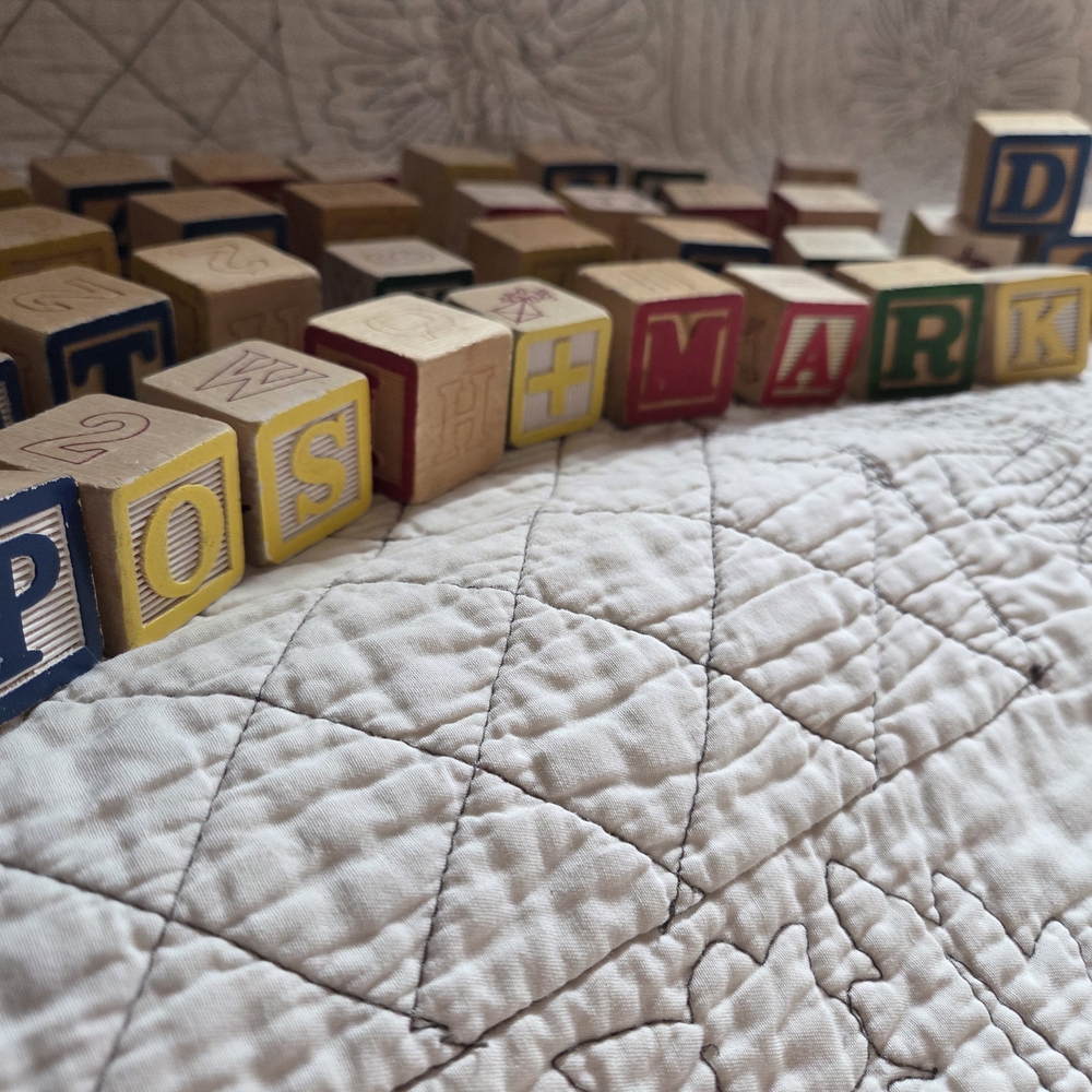 42 Vintage Wooden ABC & Number Blocks Classic Learning Toy Set Nursery Decor